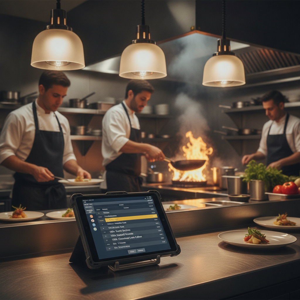 Modern kitchen, tablet — catering operations