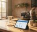 Bright café counter with — ai phone ordering