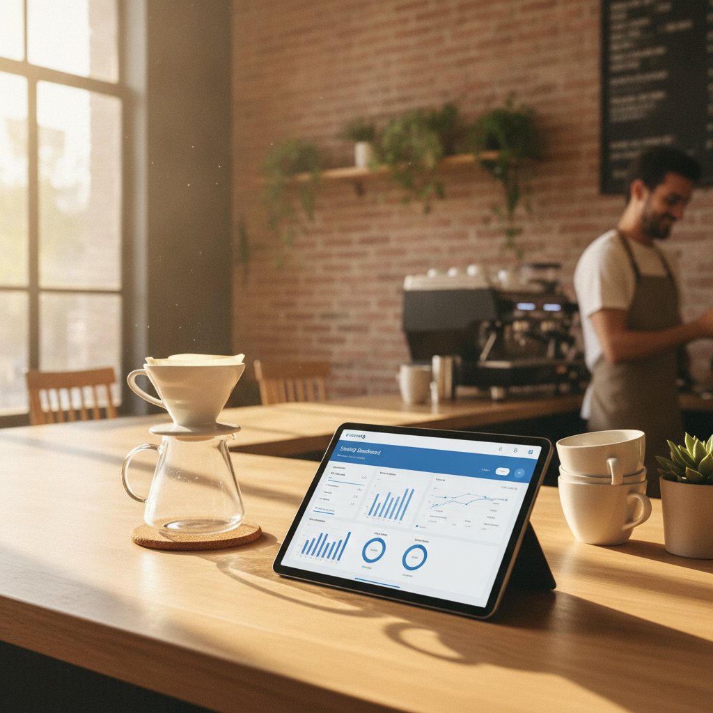 Bright café counter with — ai phone ordering